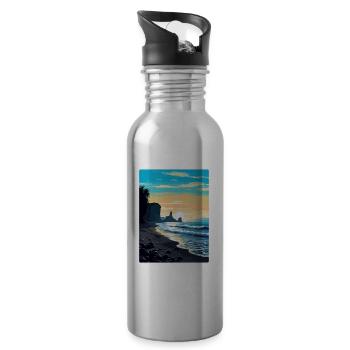 Affiche de voyage vintage Islande de plage de sable noir WPA - Gourde avec paille intégrée - argent clair - Droite