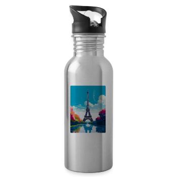 Eiffelturm Paris Frankreich Vintage Reiseplakat - Trinkflasche mit integriertem Trinkhalm - Lightsilver - Rechts