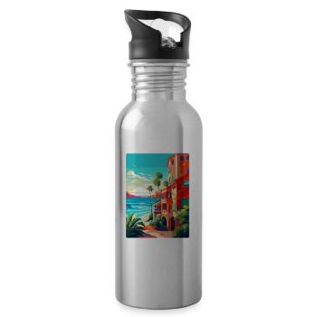 Costa Del Sol Spanien Vintage Reiseplakat Souvenir - Trinkflasche mit integriertem Trinkhalm - Lightsilver - Rechts