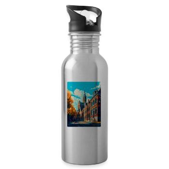 Tilburg Netherlands Vintage Travel Poster Souvenir - Water bottle with straw - silver - Right