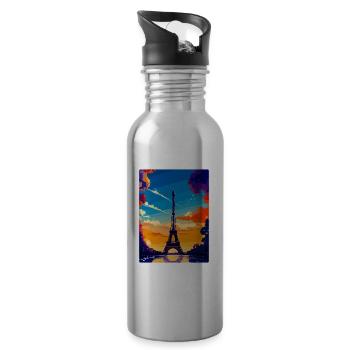 Eiffelturm Paris Frankreich Vintage Reiseplakat - Trinkflasche mit integriertem Trinkhalm - Lightsilver - Rechts