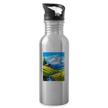Dolomiten Italien Vintage Reiseplakat Souvenir WPA - Trinkflasche mit integriertem Trinkhalm - Lightsilver - Rechts