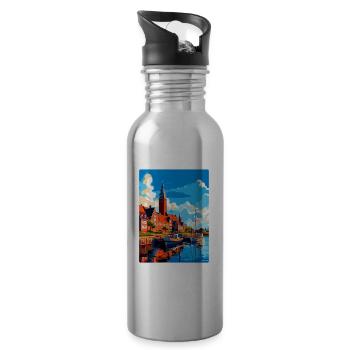 Halmstad Sweden Vintage Travel Poster Souvenir WPA - Water bottle with straw - silver - Right