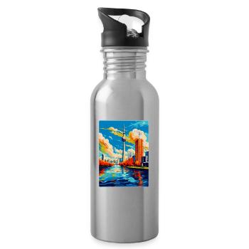 Dusseldorf Germany Vintage Travel Poster Souvenir - Water bottle with straw - silver - Right