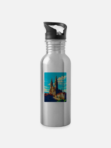 Santiago De Compostela Spain Vintage Travel Poster - Water bottle with straw - silver