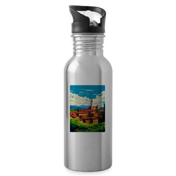 Lucca Italy Vintage Travel Poster WPA Art Souvenir - Water bottle with straw - silver - Right