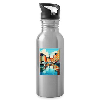 Copenhague, Danemark, Affiche de voyage vintage souvenir - Gourde avec paille intégrée - argent clair - Droite