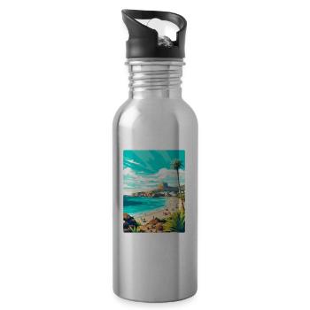 Gran Canaria Spanien Vintage Reiseplakat Souvenir - Trinkflasche mit integriertem Trinkhalm - Lightsilver - Rechts