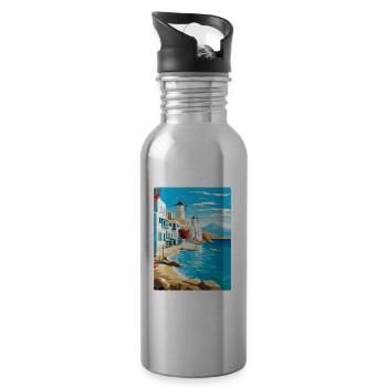 Mykonos Grèce Affiche de voyage vintage Souvenir WPA - Gourde avec paille intégrée - argent clair - Droite