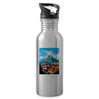 Ljubljana Slovenia Vintage Travel Poster Souvenir - Water bottle with straw - silver - Right