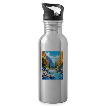 Samaria Schlucht Griechenland Vintage Reise Poster WPA Kunst - Trinkflasche mit integriertem Trinkhalm - Lightsilver - Rechts