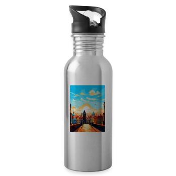 Prague Czech Republic Vintage Travel Poster WPA - Water bottle with straw - silver - Right