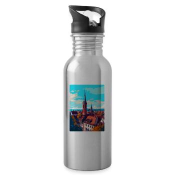 Freiburg Germany Vintage Travel Poster Souvenir - Water bottle with straw - silver - Right