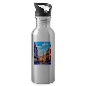 Brussels Belgium Vintage Travel Poster Souvenir - Water bottle with straw - silver - Right