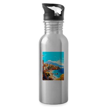 Crète Grèce Affiche de voyage vintage WPA Souvenir - Gourde avec paille intégrée - argent clair - Droite
