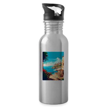 Rhodes Grèce Vintage Voyage Poster WPA Souvenir - Gourde avec paille intégrée - argent clair - Droite