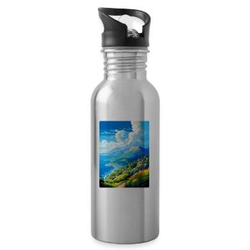 Mont Pélion Grèce Affiche de voyage vintage souvenir - Gourde avec paille intégrée - argent clair - Droite