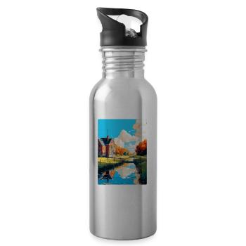 Uitgeest Netherlands Vintage Travel Poster WPA Art - Water bottle with straw - silver - Right
