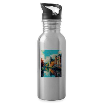 Zwolle Niederlande Vintage Reiseplakat Souvenir - Trinkflasche mit integriertem Trinkhalm - Lightsilver - Rechts