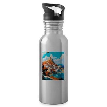 Patmos Grèce Affiche de voyage vintage WPA Souvenir - Gourde avec paille intégrée - argent clair - Droite