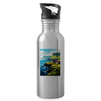 Faroe Island Denmark Vintage Travel Poster WPA Art - Water bottle with straw - silver - Right
