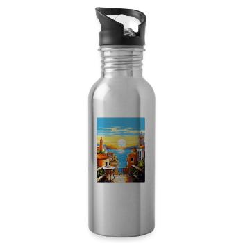 Malaga Espagne Affiche de voyage vintage WPA Souvenir - Gourde avec paille intégrée - argent clair - Droite