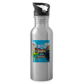 Ljubljana Slovenia Vintage Travel Poster Souvenir - Water bottle with straw - silver - Right