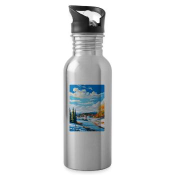 Lahti Finland Vintage Travel Poster WPA Souvenir - Water bottle with straw - silver - Right