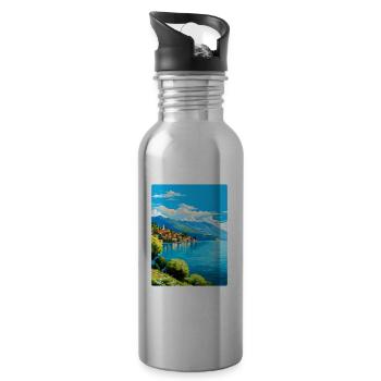 Lac d’Iseo Italie Affiche de voyage vintage Souvenir WPA - Gourde avec paille intégrée - argent clair - Droite