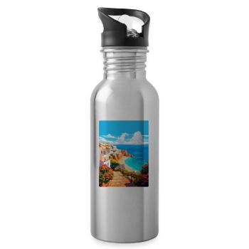 Albufeira Portugal Vintage Travel Poster Souvenir - Water bottle with straw - silver - Right