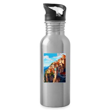 Cuenca Espagne Affiche de voyage vintage WPA Souvenir - Gourde avec paille intégrée - argent clair - Droite