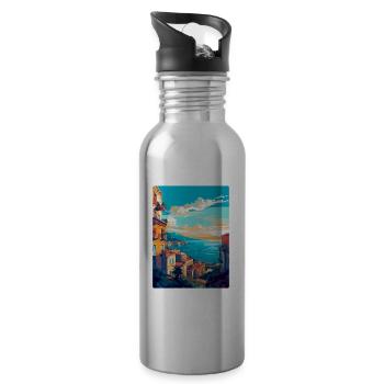 Naples Italy Vintage Travel Poster WPA Souvenir - Water bottle with straw - silver - Right