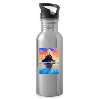 Mont Saint Michel France Vintage Travel Poster WPA - Water bottle with straw - silver - Right