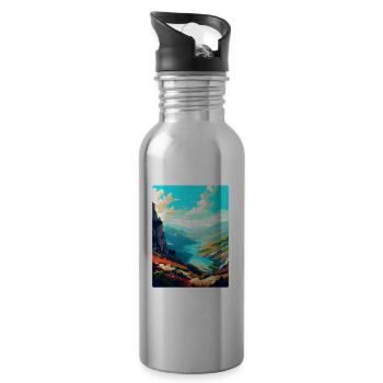 Geres Nationalpark Portugal Vintage Reiseplakat - Trinkflasche mit integriertem Trinkhalm - Lightsilver - Rechts