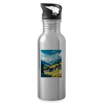 Zell Am Ziller Austria Vintage Travel Poster WPA - Water bottle with straw - silver - Right