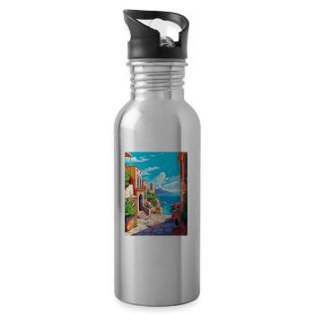 Rhodes Grèce Vintage Voyage Poster WPA Souvenir - Gourde avec paille intégrée - argent clair - Droite