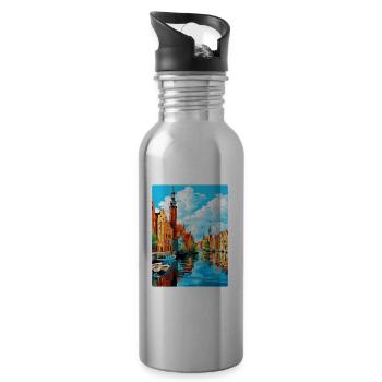 Danzig Polen Vintage Reiseposter WPA Souvenir - Trinkflasche mit integriertem Trinkhalm - Lightsilver - Rechts
