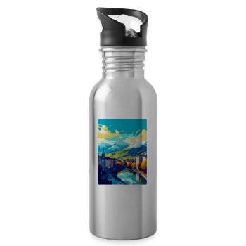 Grenoble France Vintage Travel Poster Souvenir WPA - Water bottle with straw - silver - Right