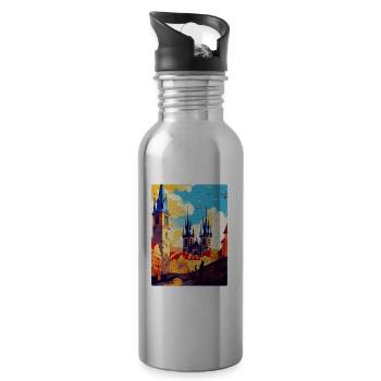 Prague Czech Republic Vintage Travel Poster WPA - Water bottle with straw - silver - Right