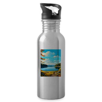 Kielder Water Forest Park England Uk Travel Poster - Water bottle with straw - silver - Right