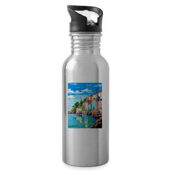 Tenby Pays de Galles Royaume-Uni Affiche de voyage vintage Souvenir WPA - Gourde avec paille intégrée - argent clair - Droite