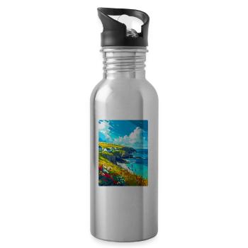 Cornwall England Uk Vintage Travel Poster Souvenir - Water bottle with straw - silver - Right