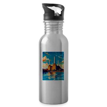 Battersea London England Uk Vintage Travel Poster - Water bottle with straw - silver - Right