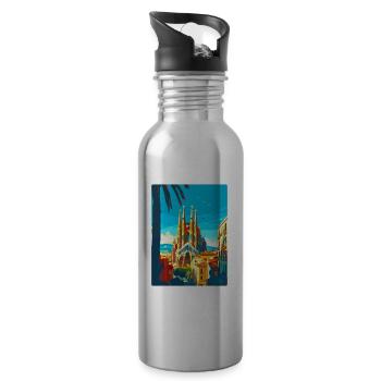 Barcelone Espagne Affiche de voyage vintage Souvenir WPA - Gourde avec paille intégrée - argent clair - Droite