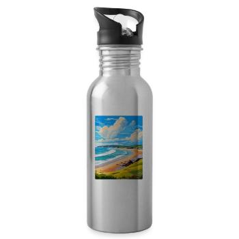 Woolacombe Devon Vintage Travel Poster Souvenir - Water bottle with straw - silver - Right