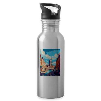 Exeter England Uk Vintage Travel Poster Souvenir - Water bottle with straw - silver - Right