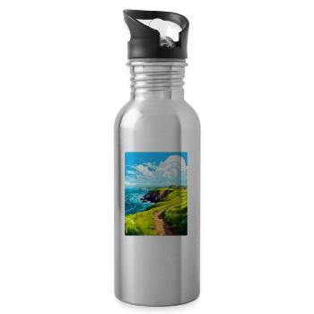 St Davids Head Wales Uk Travel Poster Souvenir WPA - Water bottle with straw - silver - Right