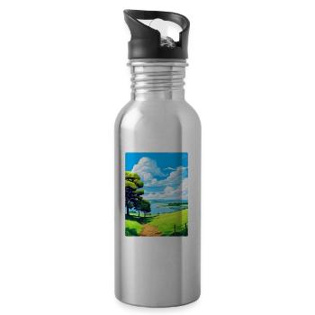 Mount Edgcumbe Country Park Reiseposter Souvenir - Trinkflasche mit integriertem Trinkhalm - Lightsilver - Rechts