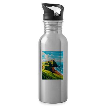 Château de Dunnottar Angleterre Royaume-Uni Affiche de voyage souvenir - Gourde avec paille intégrée - argent clair - Droite