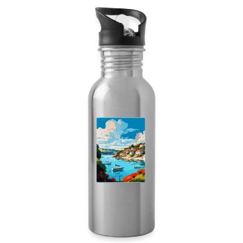 Salcombe England Uk Vintage Reiseposter Souvenir - Trinkflasche mit integriertem Trinkhalm - Lightsilver - Rechts